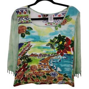 Forbidden Womens VINTAGE Sequined Beaded Sheer Sleeve Decorative Top Size Medium